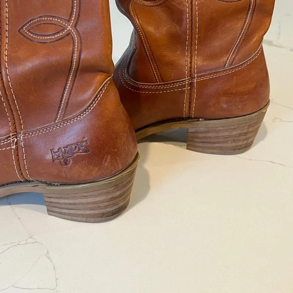 Landis Cognac Brown Country Western Leather Cowboy Boots Mens Sz 10 - Picture 10 of 16